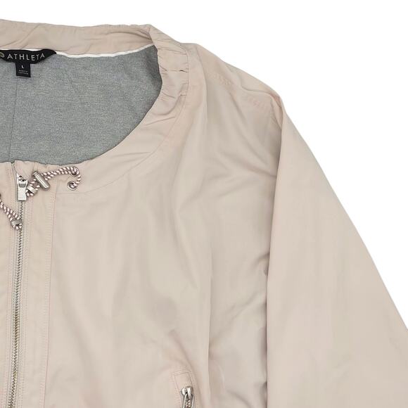 Athleta Jacket Womens Large Beige Full Zip Windbreaker Lightweight Chill Bomber - Picture 3 of 13